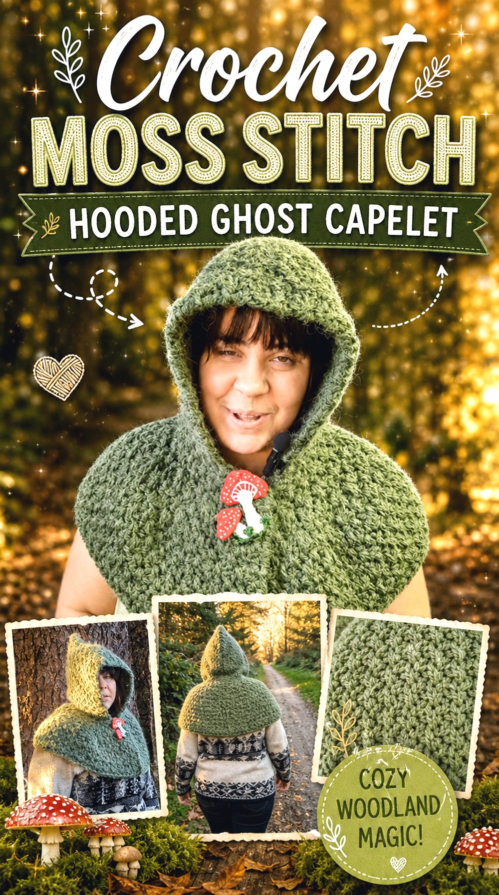 Crochet Moss Stitch Hooded Ghost Capelet