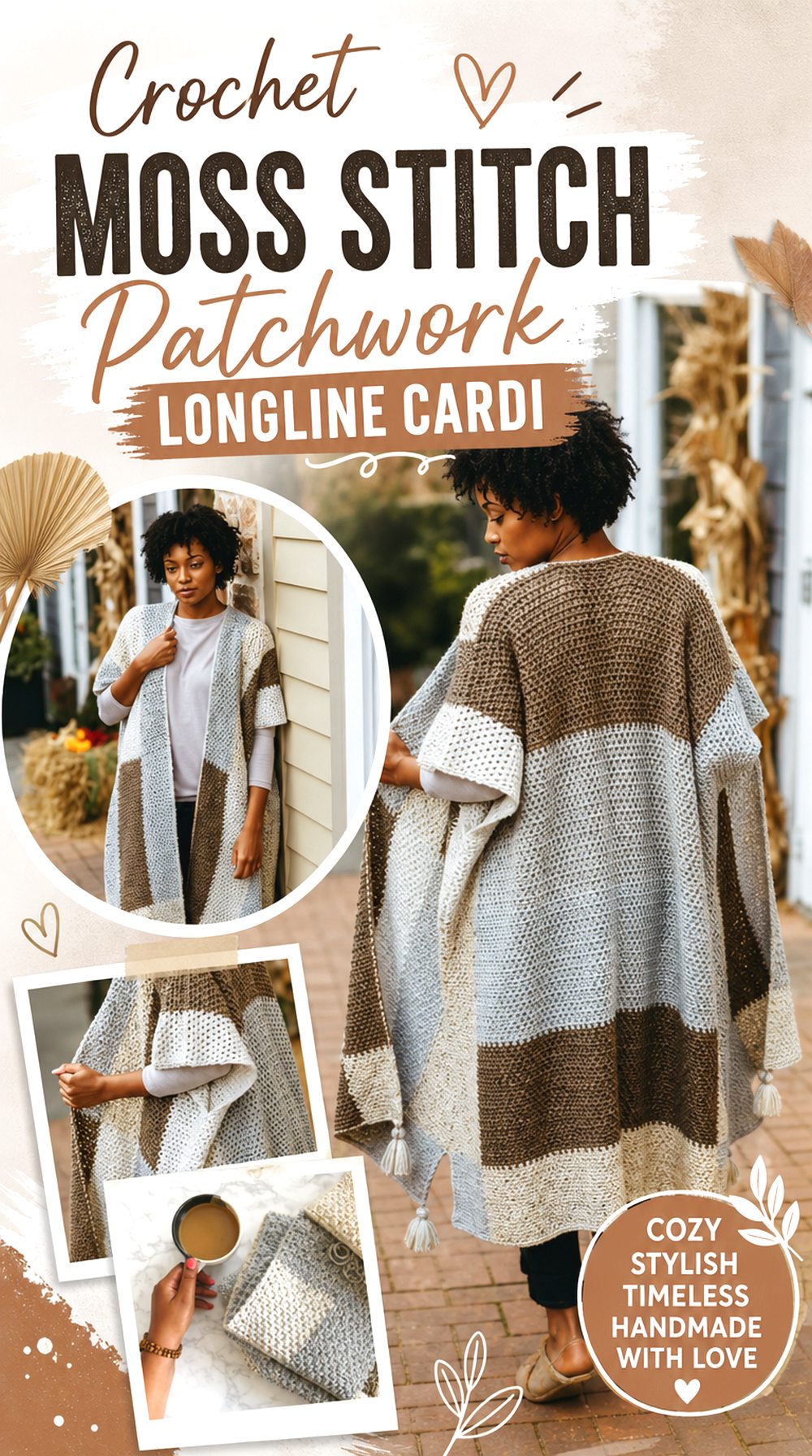 Crochet Moss Stitch Patchwork Longline Cardi