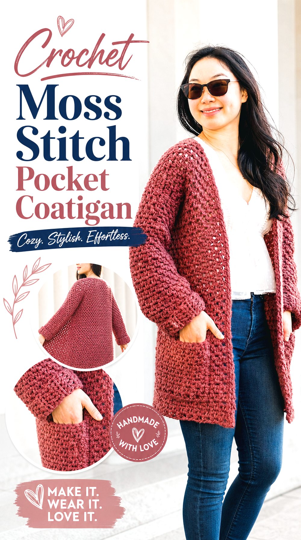 Crochet Moss Stitch Pocket Coatigan