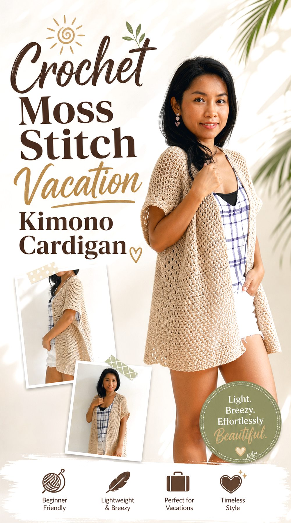 Crochet Moss Stitch Vacation Kimono Cardigan