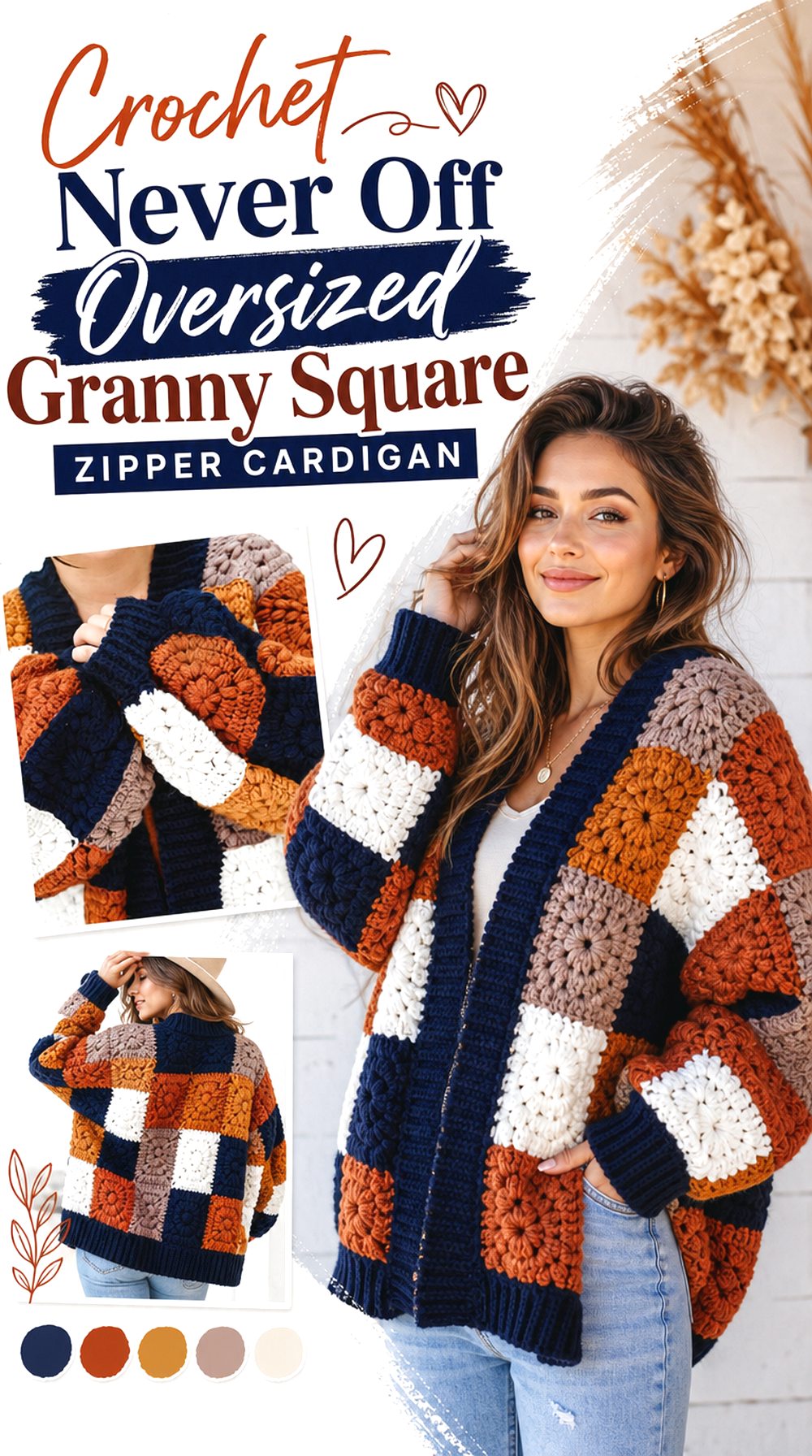 Crochet Never Off Oversized Granny Square Zipper Cardigan