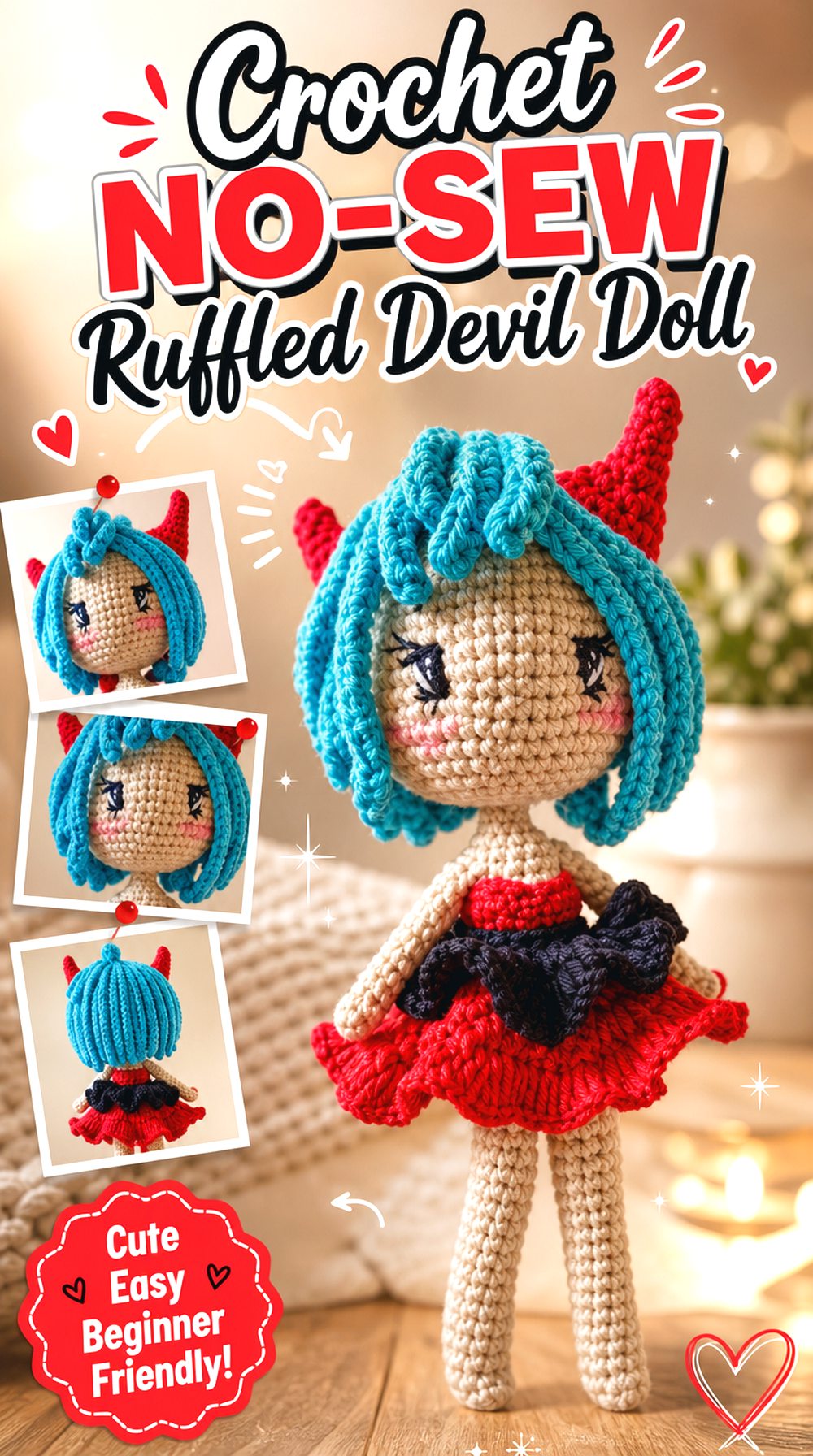 Crochet No Sew Ruffled Devil Doll