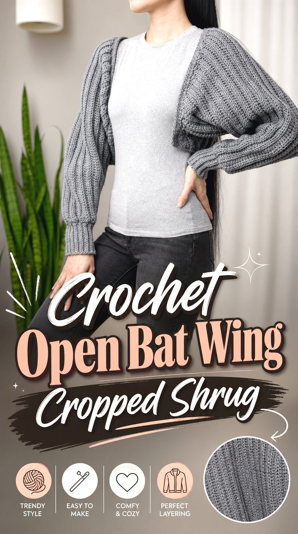 Crochet Open Bat Wing Cropped Shrug