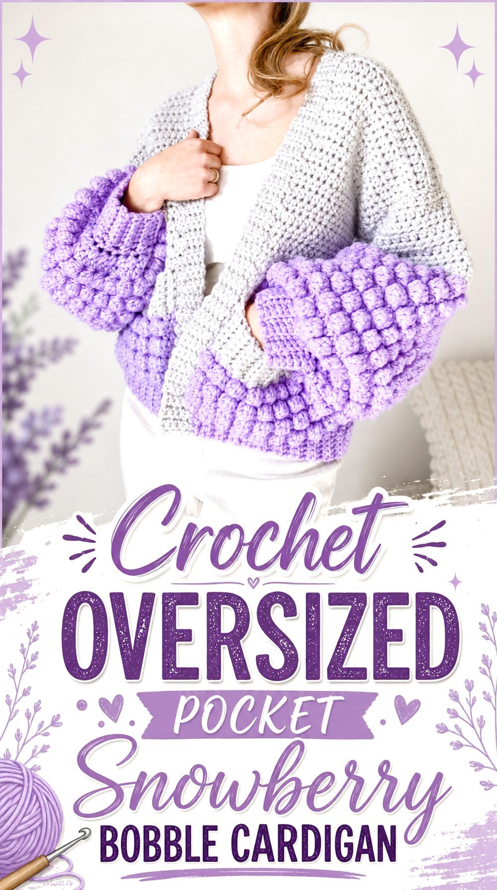 Crochet Oversized Pocket Snowberry Bobble Cardigan