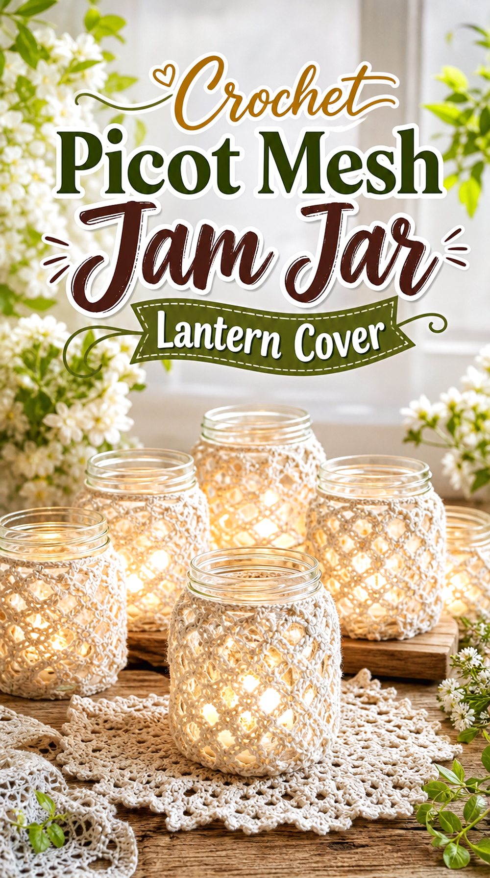 Crochet Picot Mesh Jam Jar Lantern Cover
