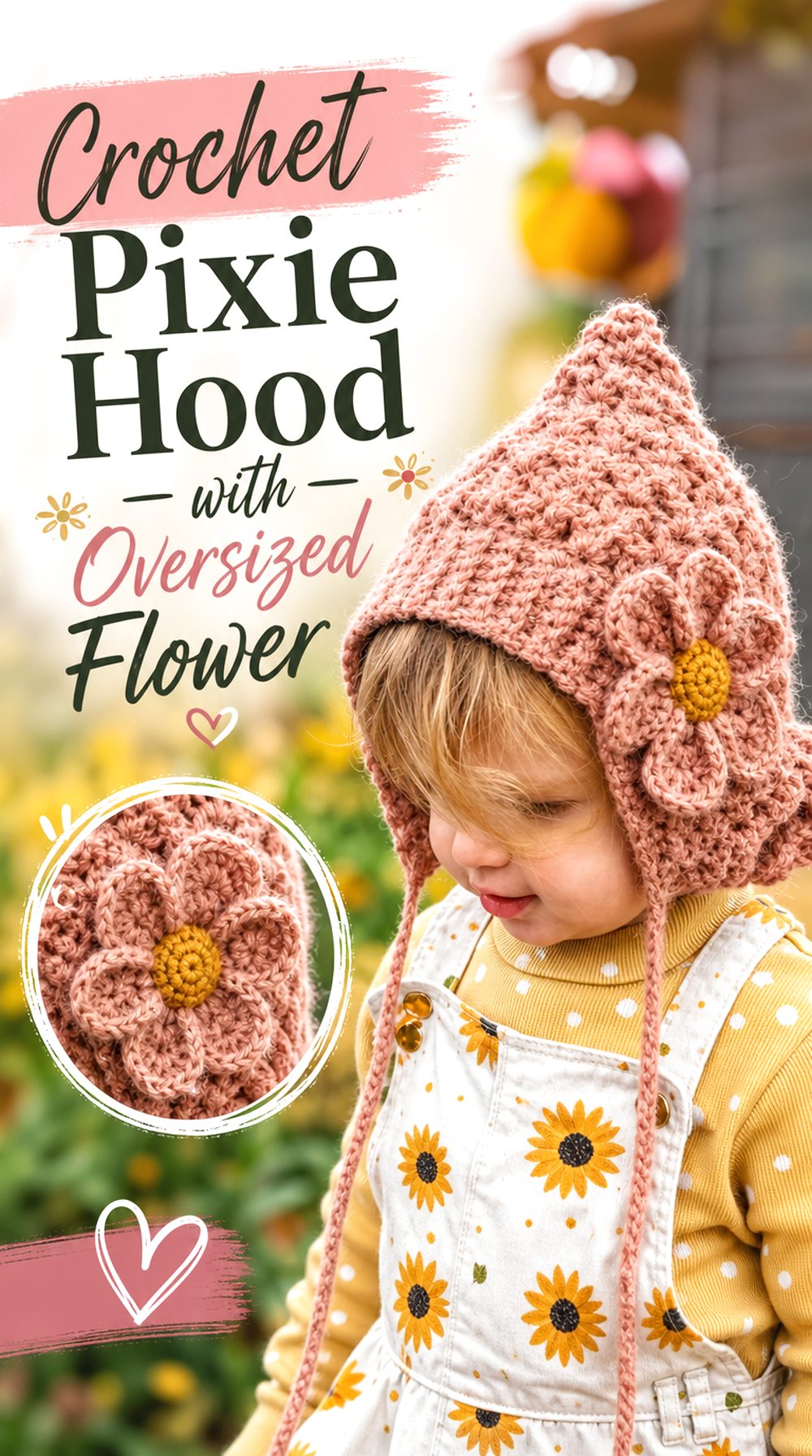 Crochet Pixie Hood with Oversized Flower