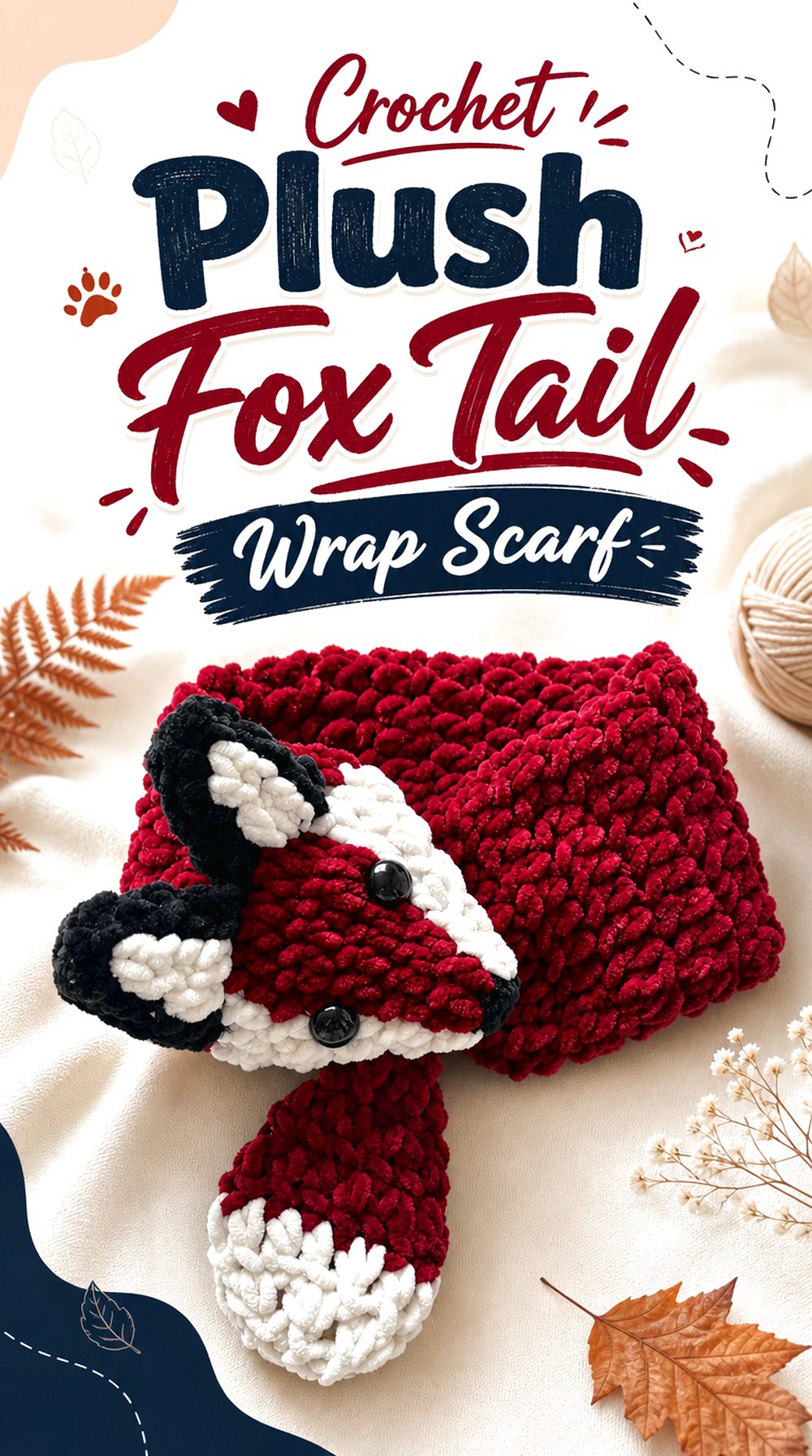 Crochet Plush Fox Tail Wrap Scarf