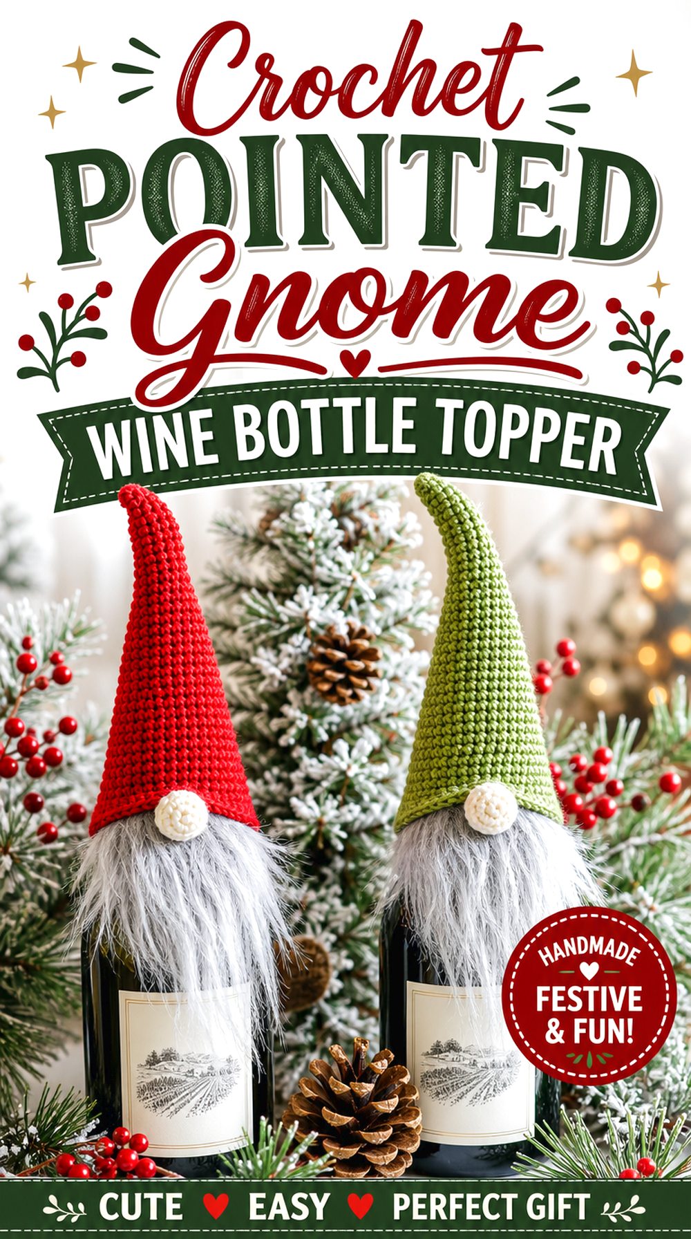 Crochet Pointed Gnome Wine Bottle Topper