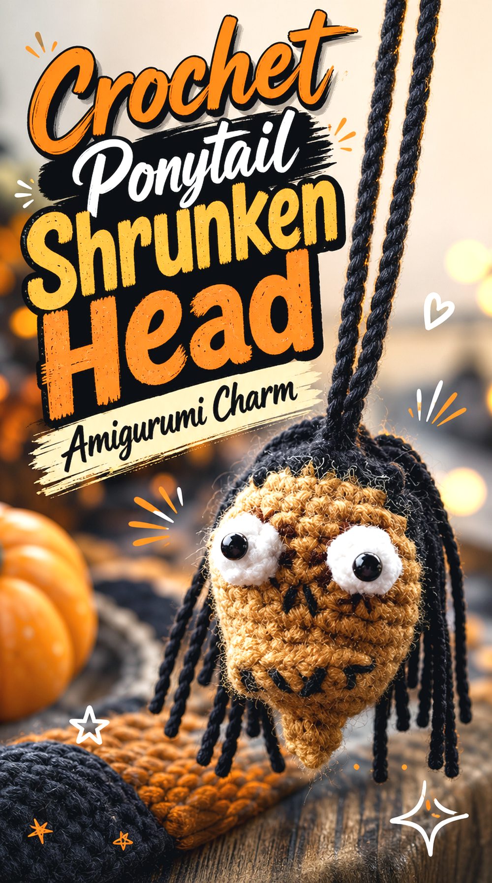 Crochet Ponytail Shrunken Head Amigurumi Charm