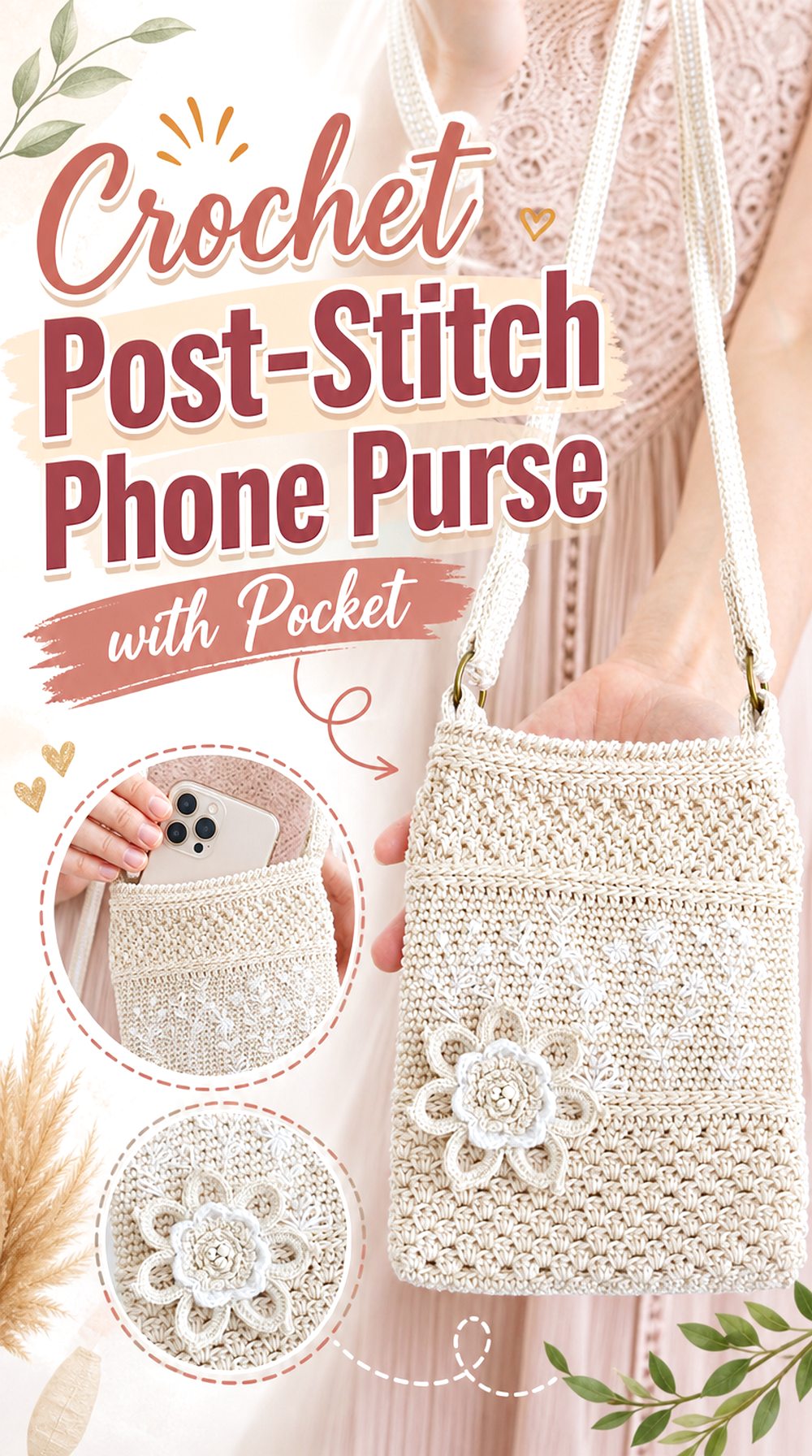 Crochet Post Stitch Phone Purse with Pocket