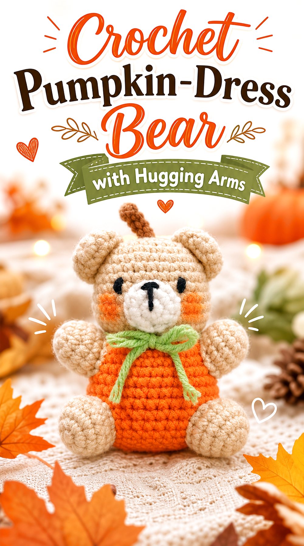 Crochet Pumpkin Dress Bear with Hugging Arms