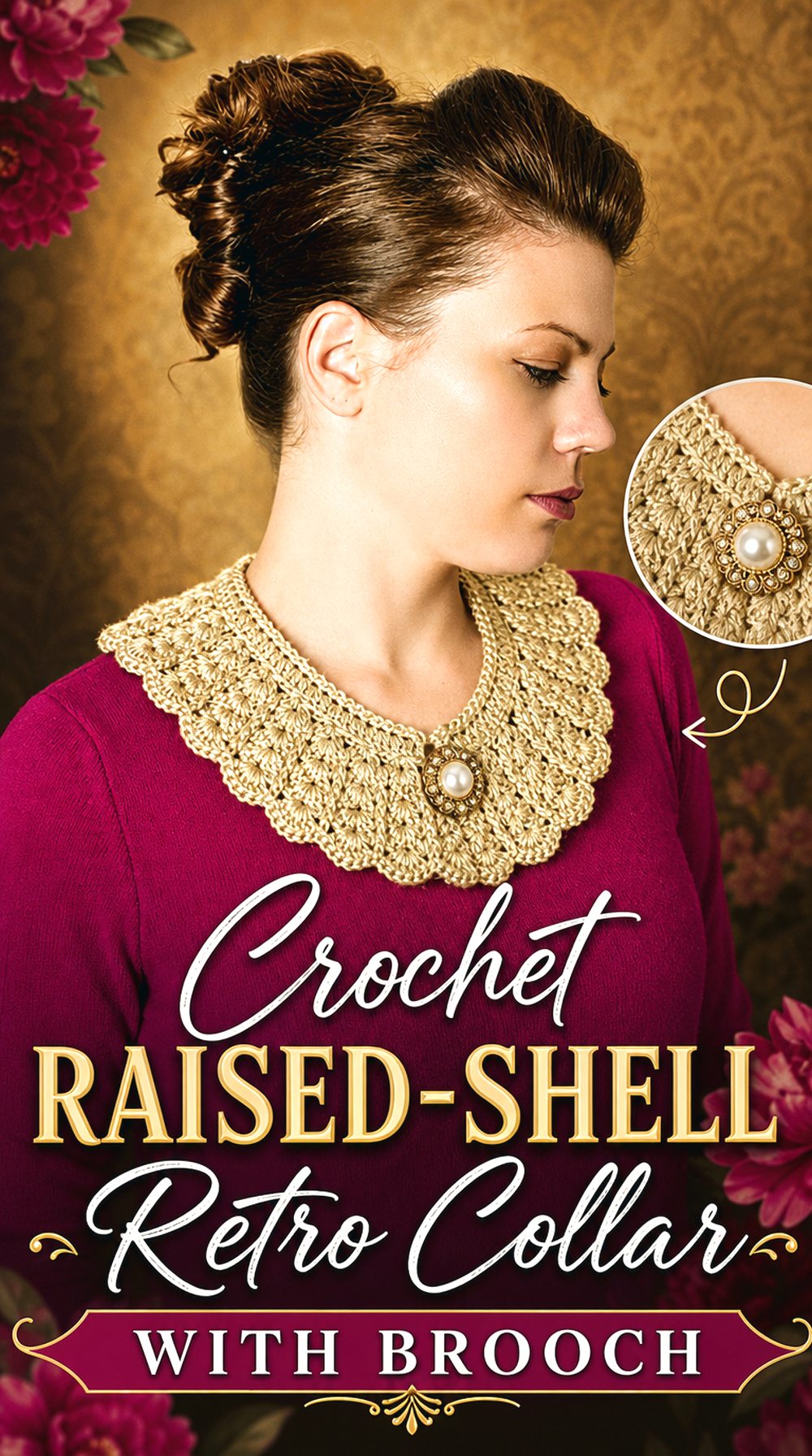Crochet Raised Shell Retro Collar with Brooch