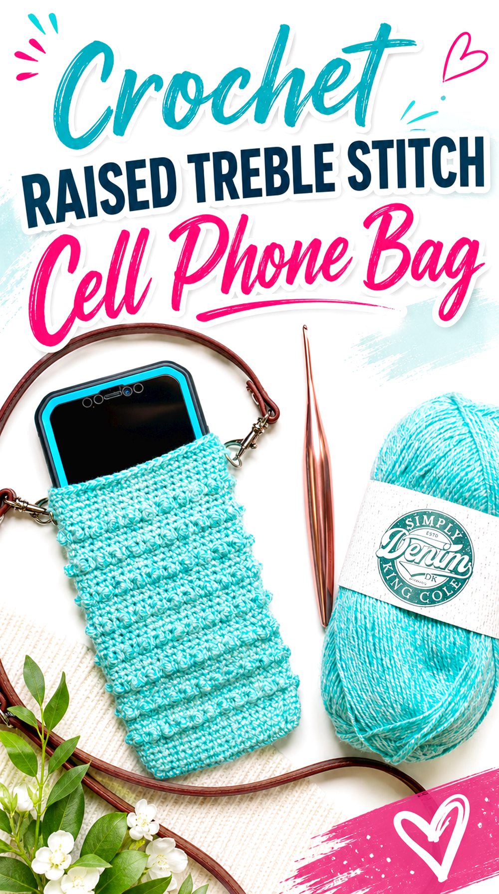 Crochet Raised Treble Stitch Cell Phone Bag