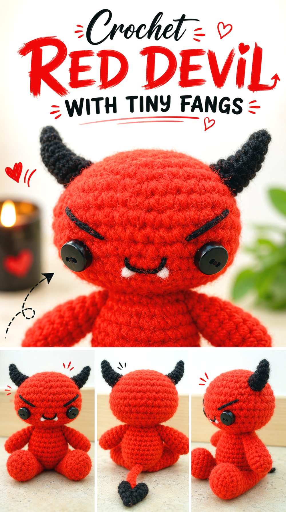 Crochet Red Devil with Tiny Fangs
