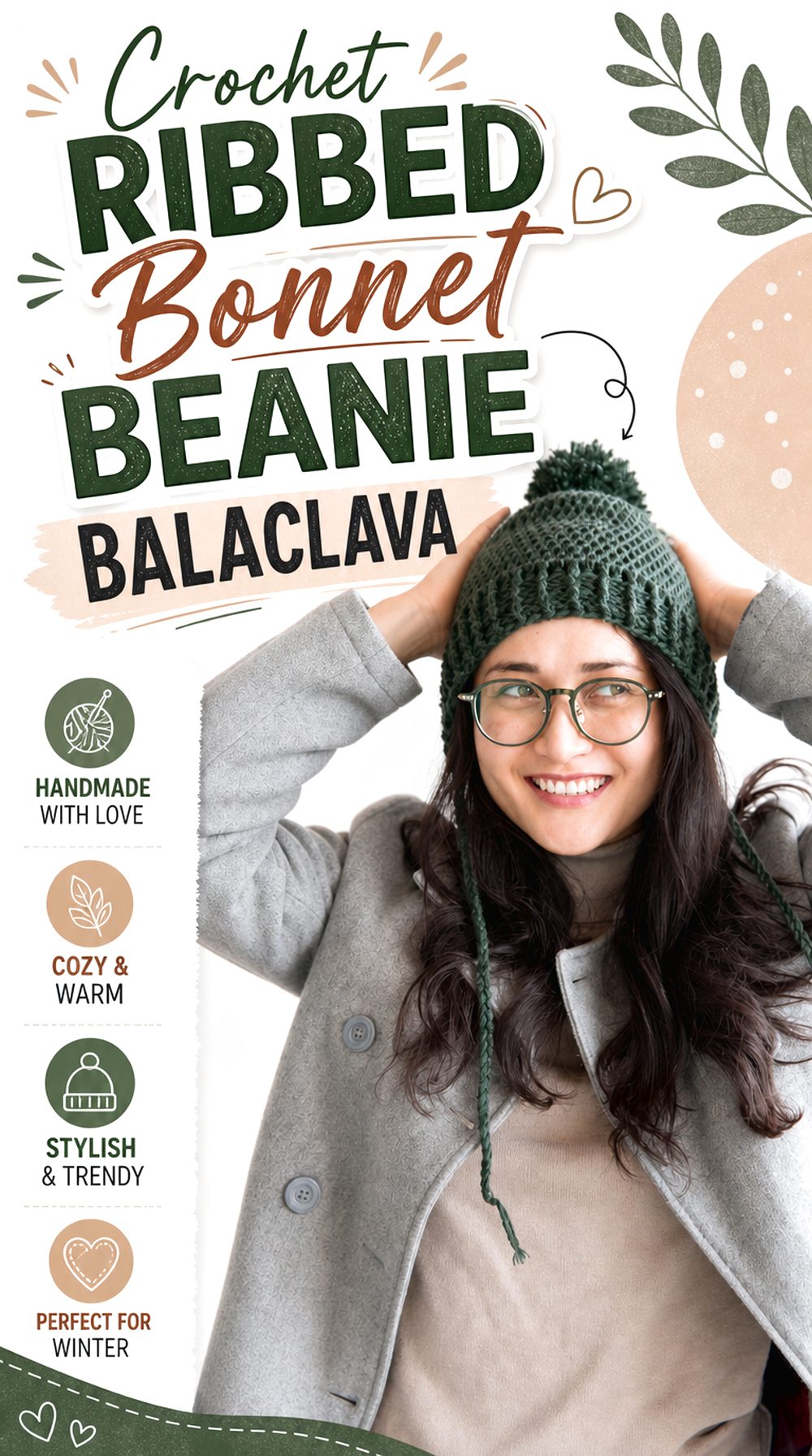 Crochet Ribbed Bonnet Beanie Balaclava