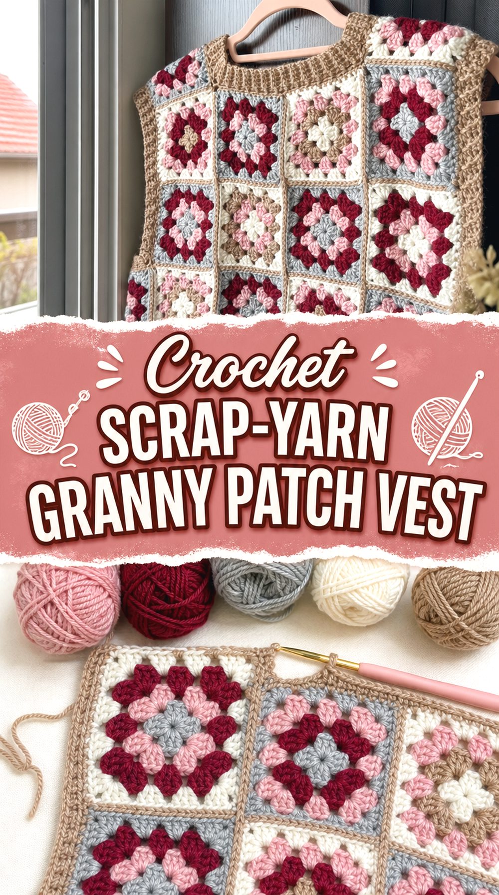 Crochet Ribbed Edge Granny Square Sweater Vest