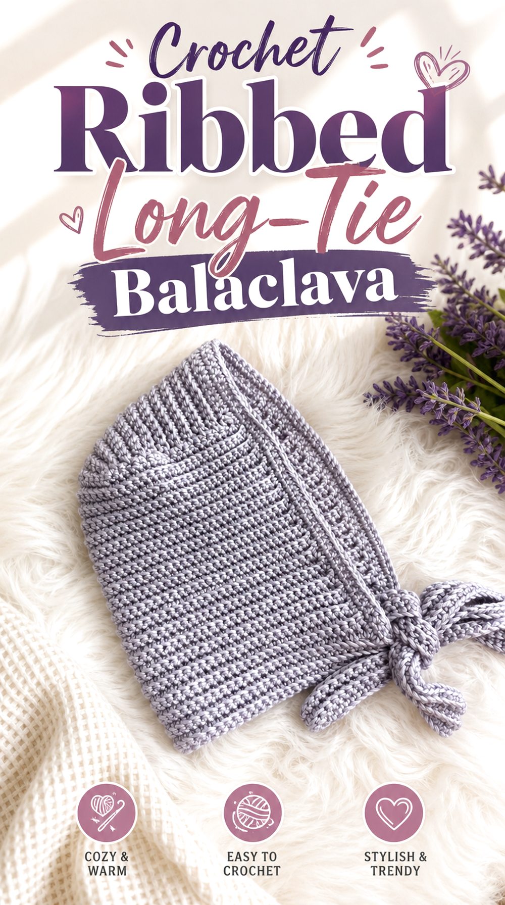 Crochet Ribbed Long Tie Balaclava