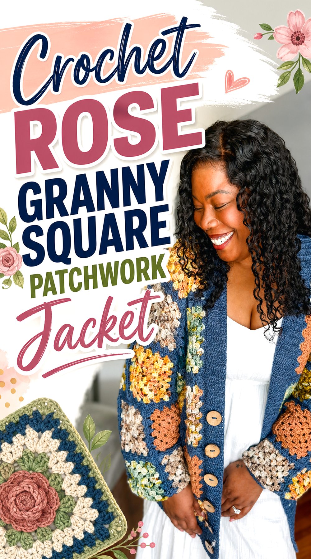Crochet Rose Granny Square Patchwork Jacket