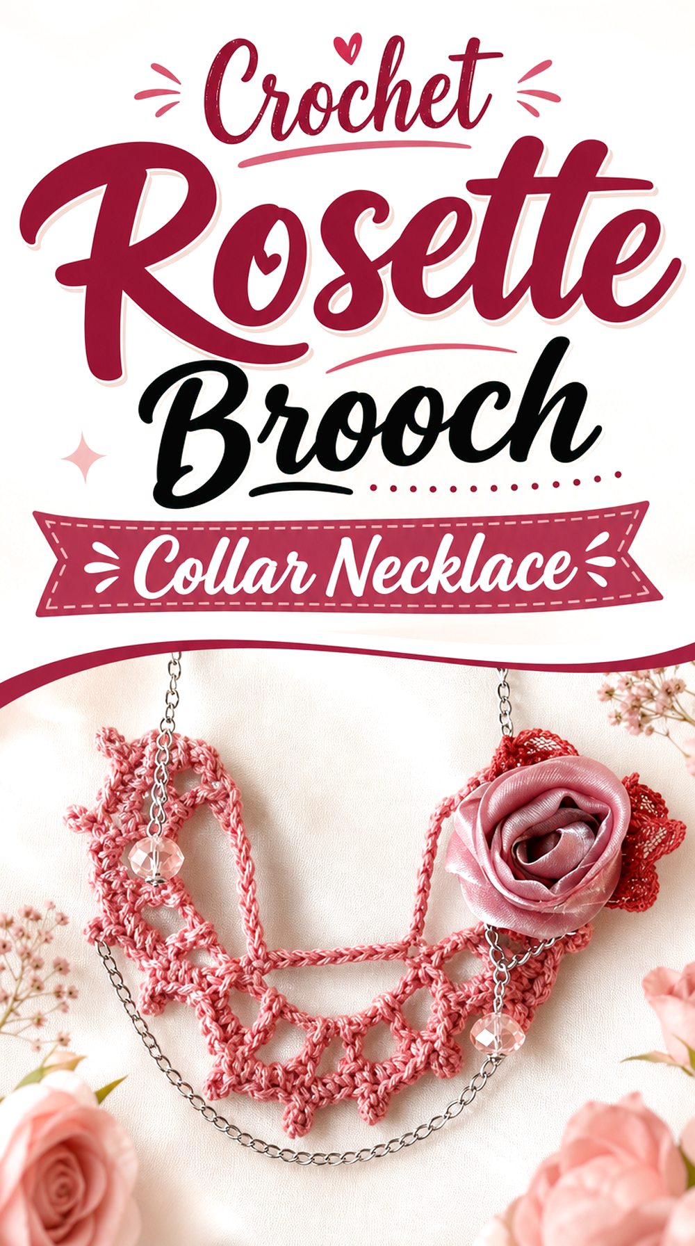 Crochet Rosette Brooch Collar Necklace