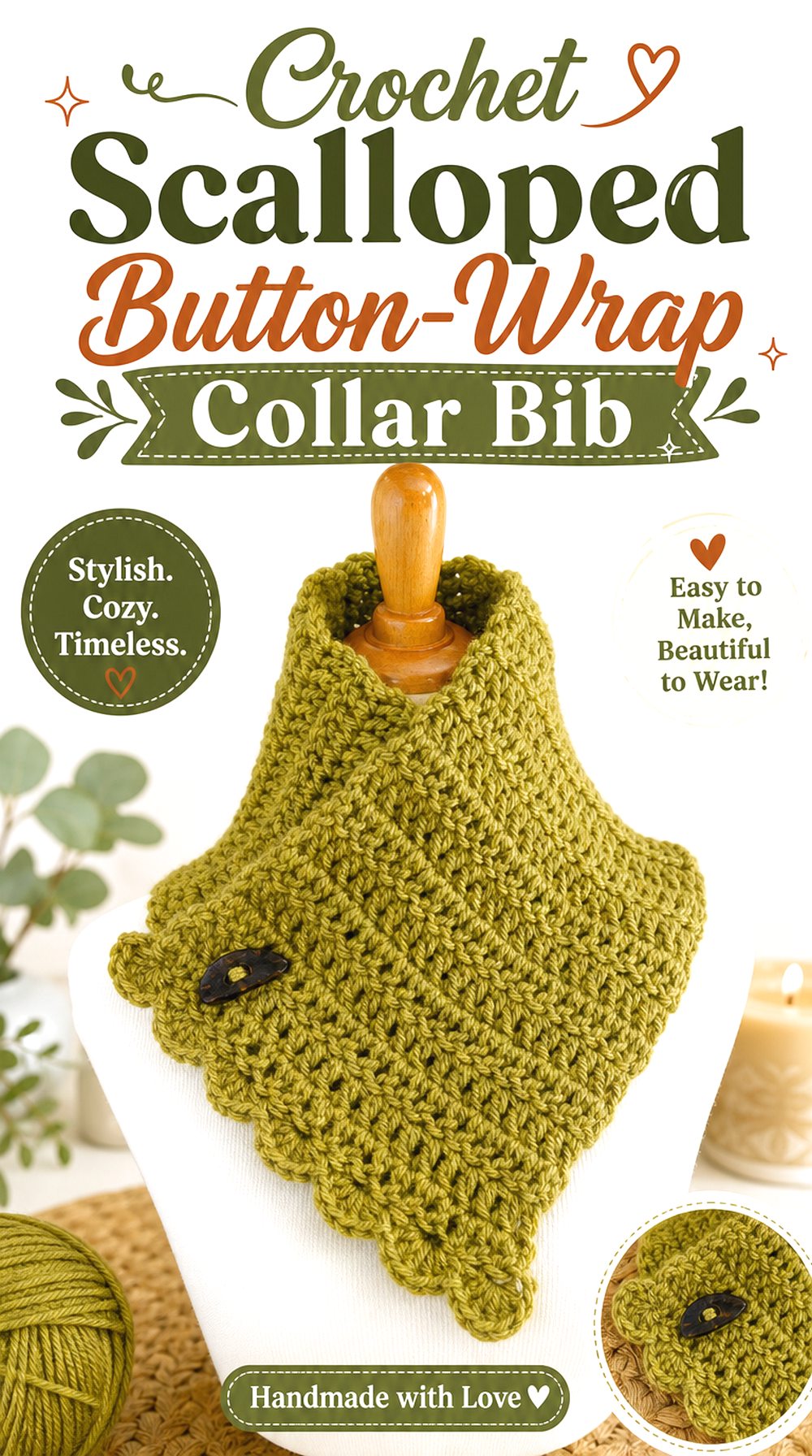 Crochet Scalloped Button Wrap Collar Bib