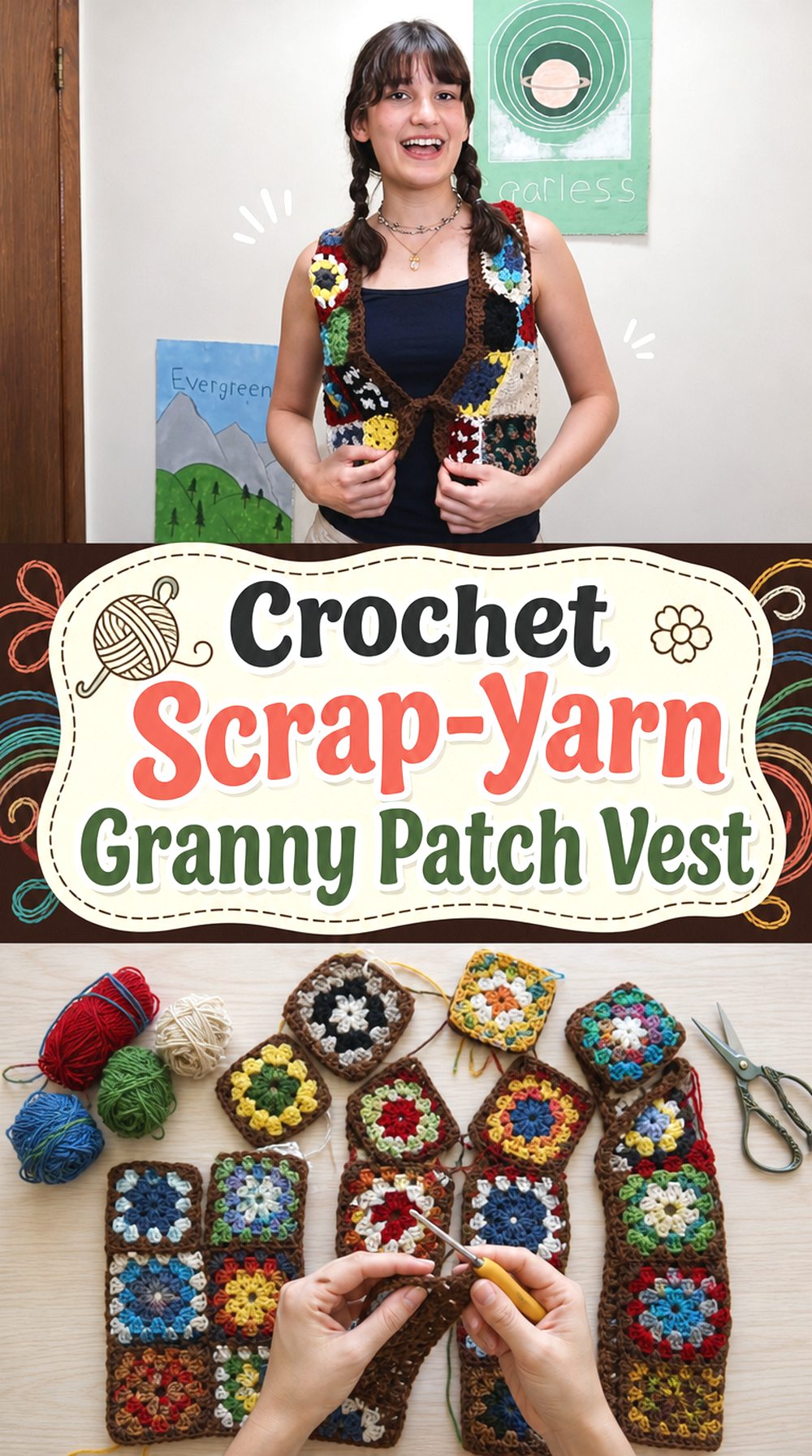 Crochet Scrap Yarn Granny Patch Vest