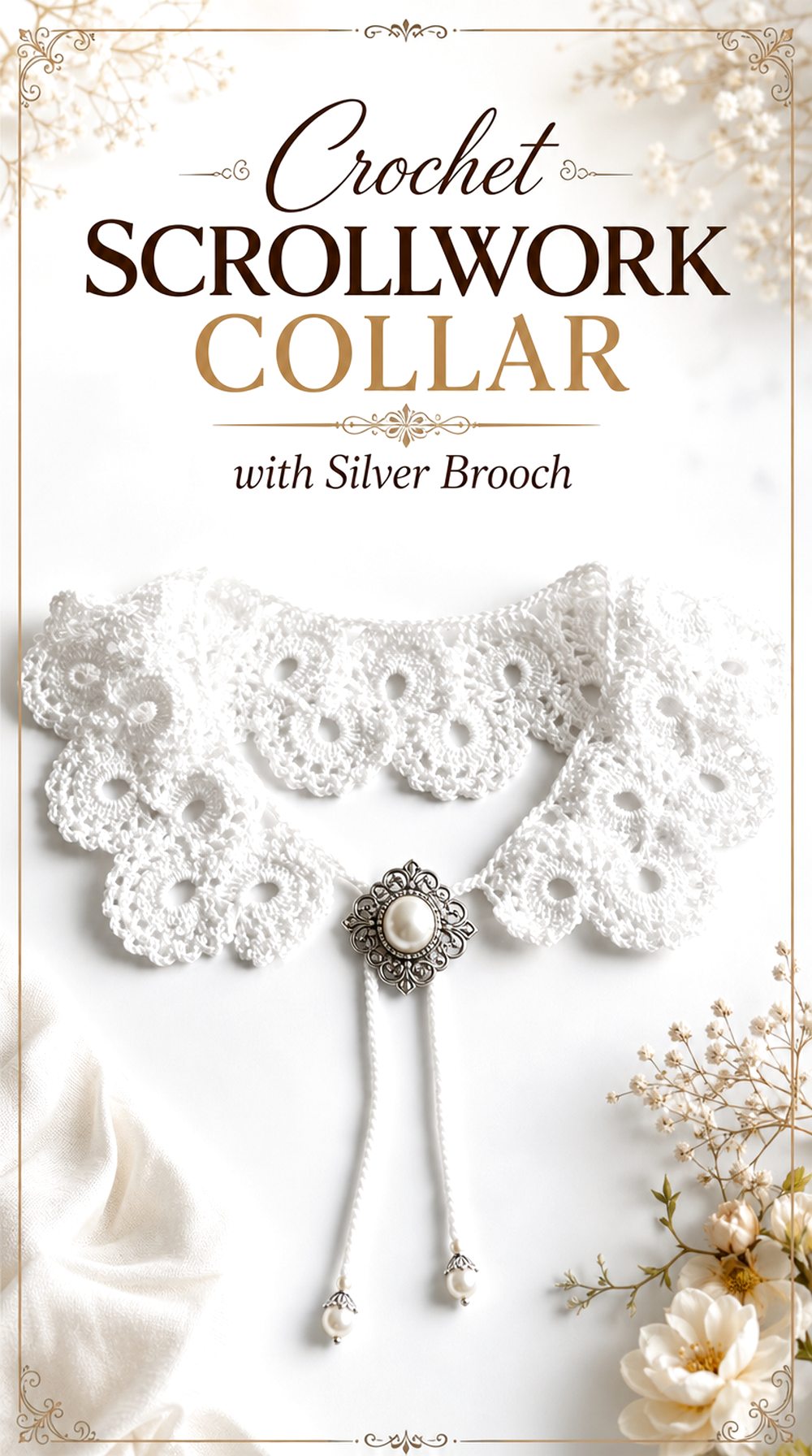 Crochet Scrollwork Collar with Silver Brooch