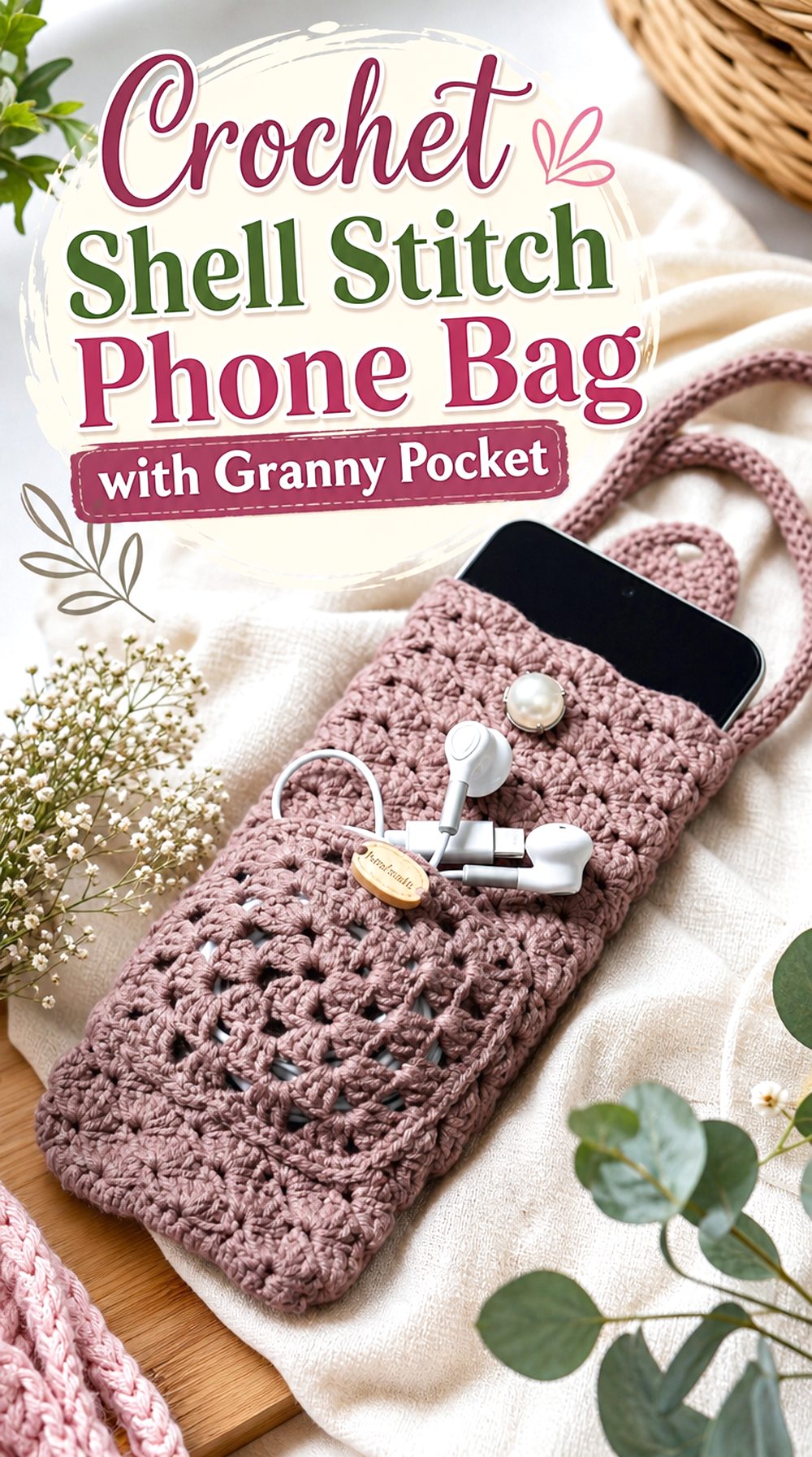 Crochet Shell Stitch Phone Bag with Granny Pocket