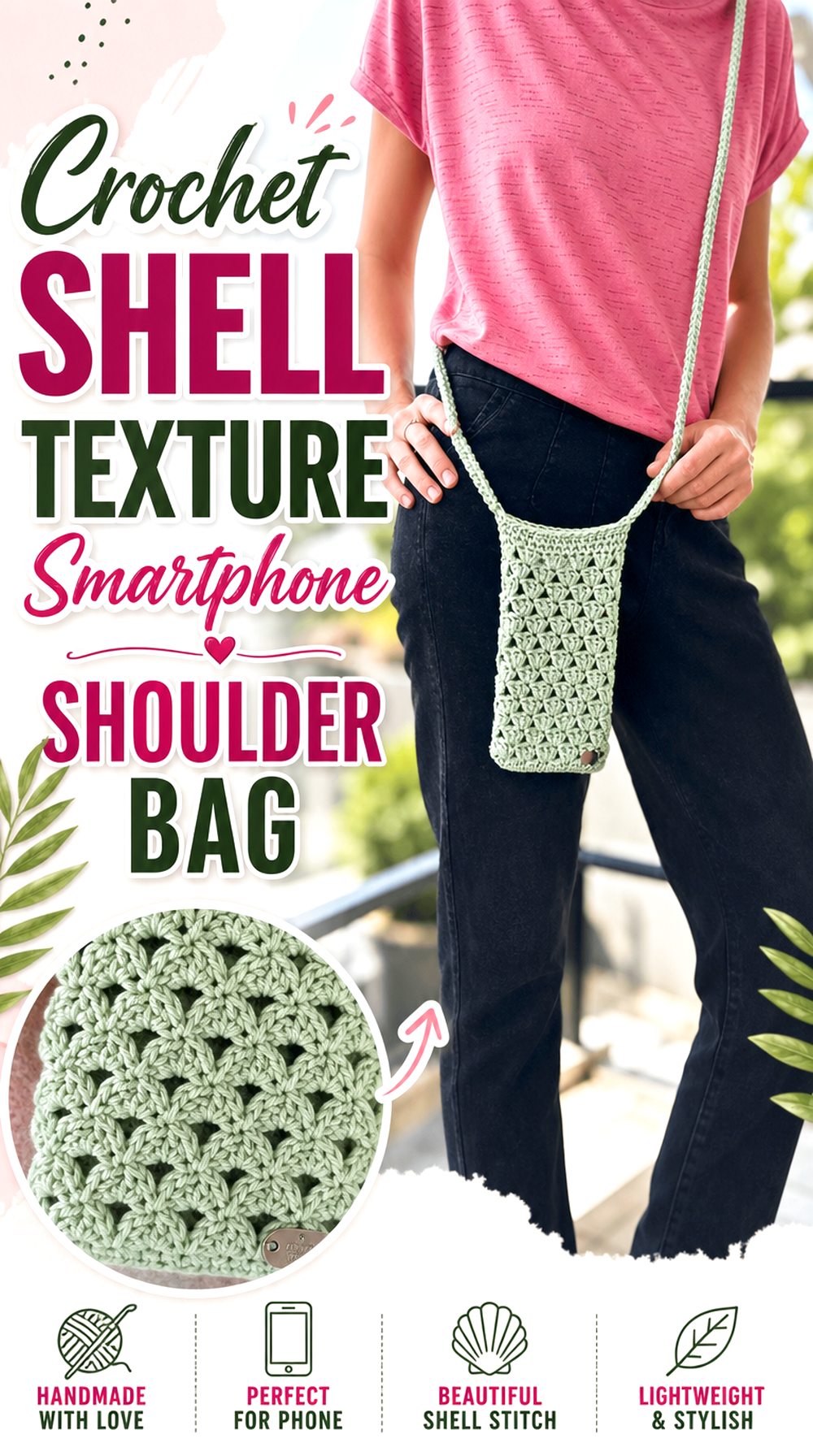 Crochet Shell Texture Smartphone Shoulder Bag