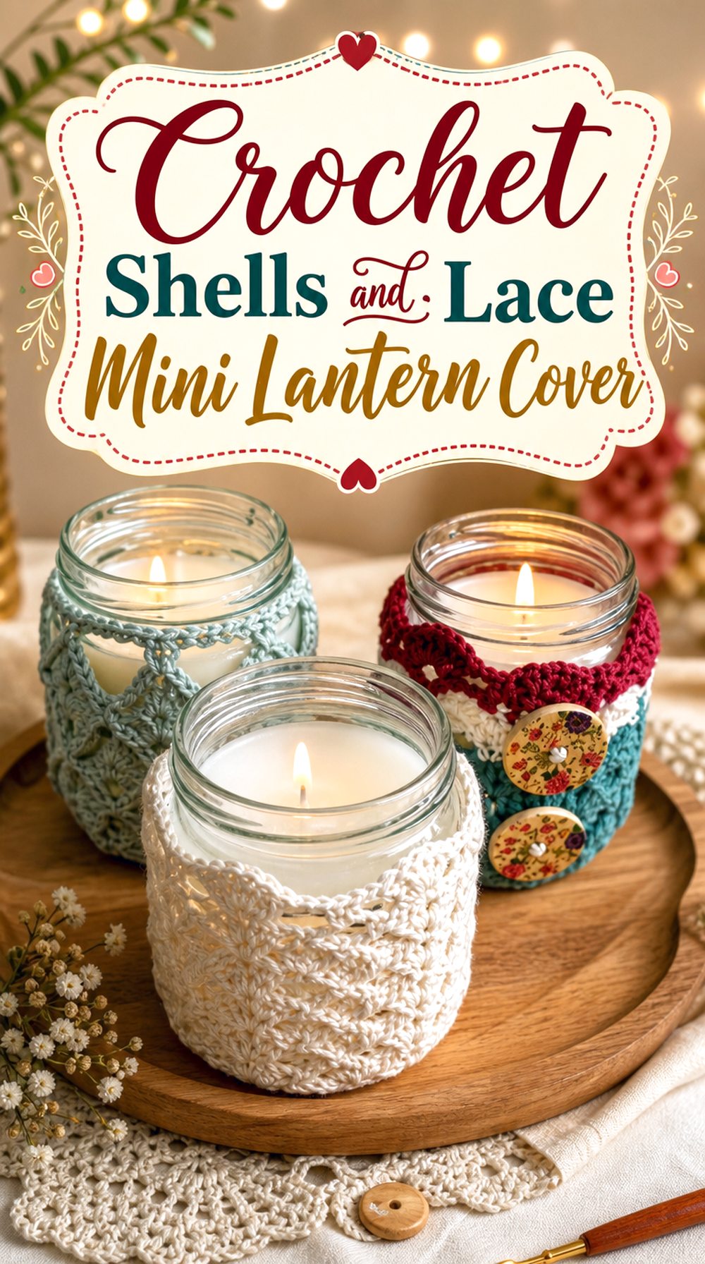 Crochet Shells and Lace Mini Lantern Cover