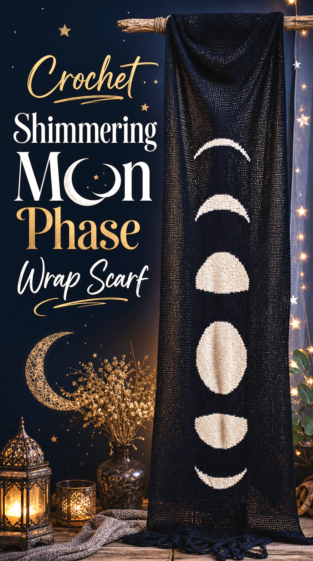 Crochet Shimmering Moon Phase Wrap Scarf