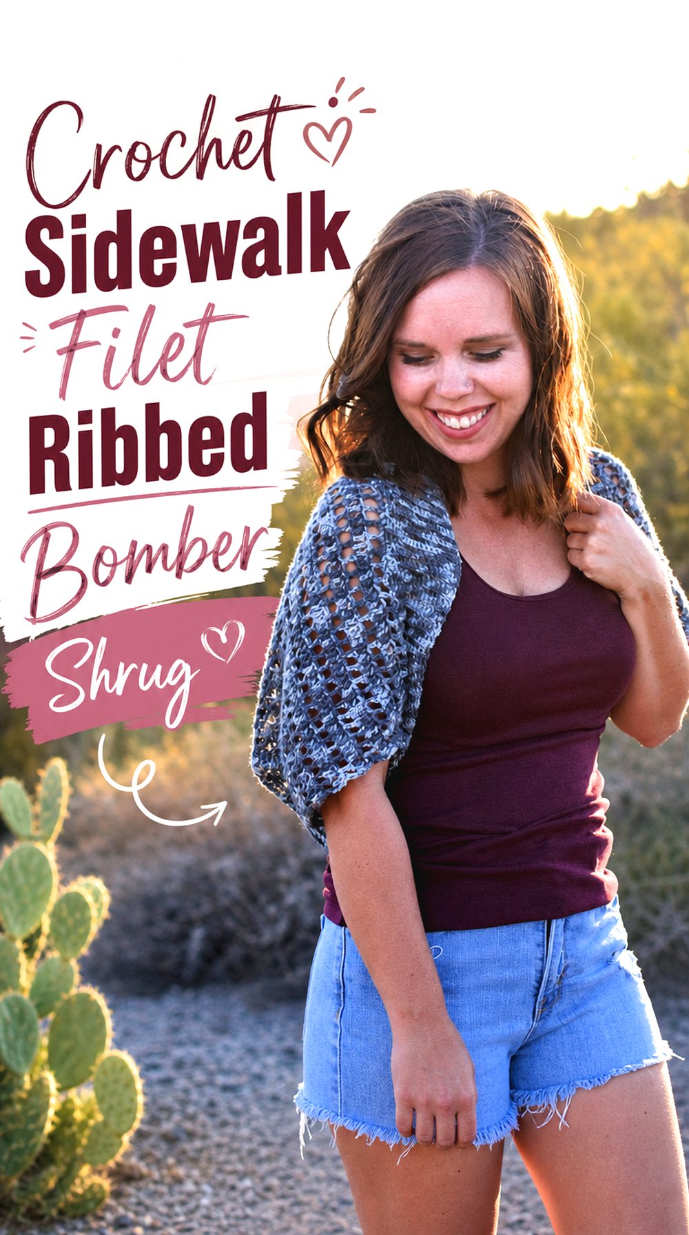 Crochet Sidewalk Filet Ribbed Bomber Shrug