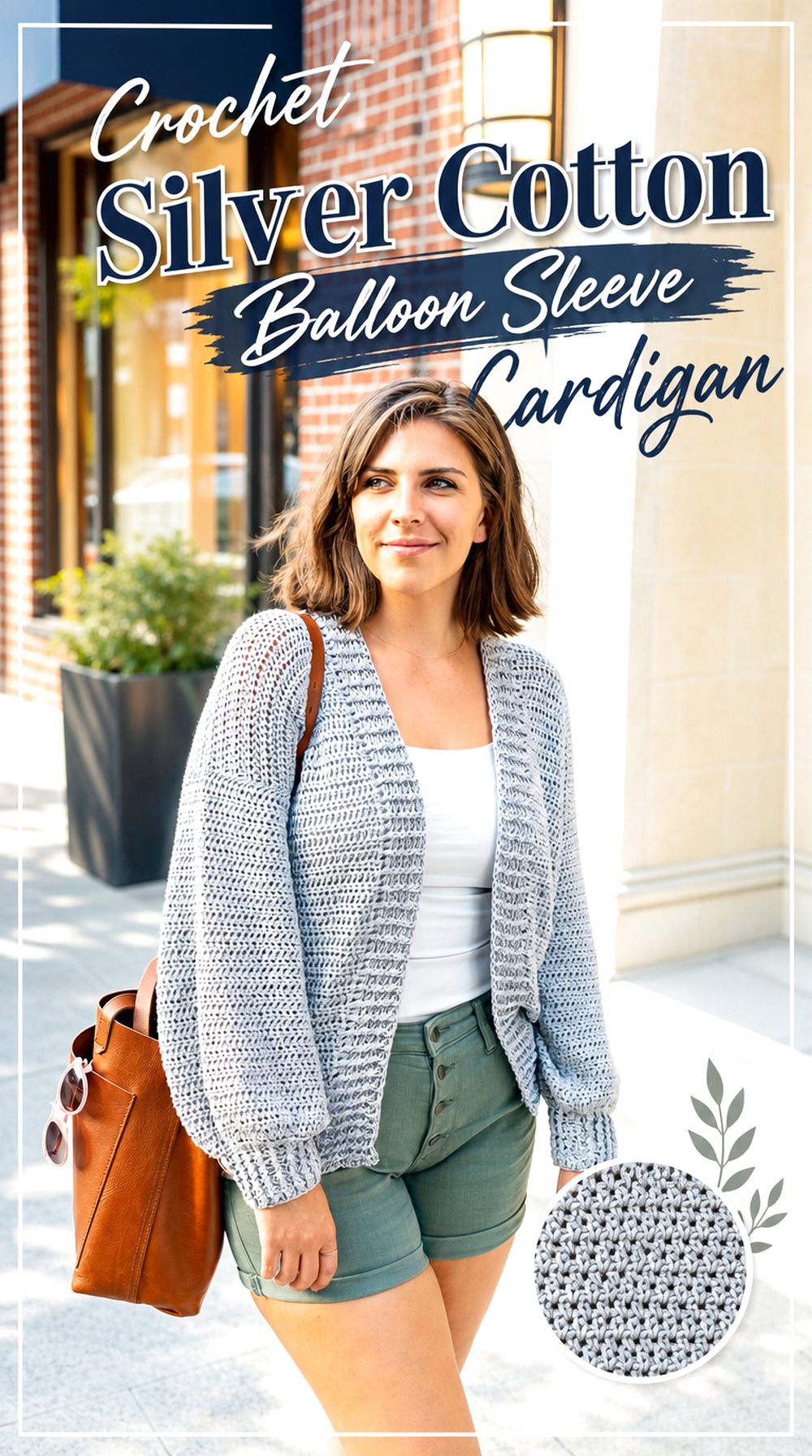 Crochet Silver Cotton Balloon Sleeve Cardigan