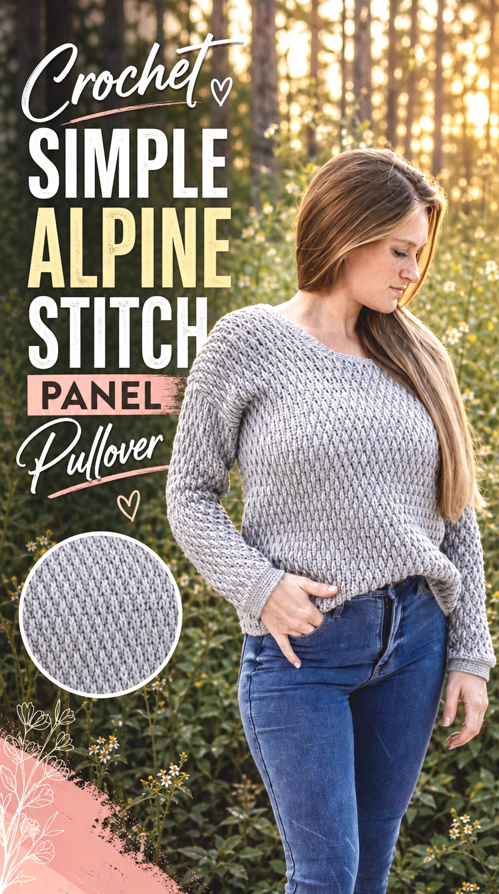 Crochet Simple Alpine Stitch Panel Pullover