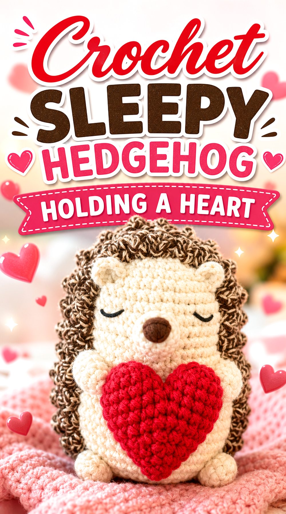Crochet Sleepy Hedgehog Holding a Heart
