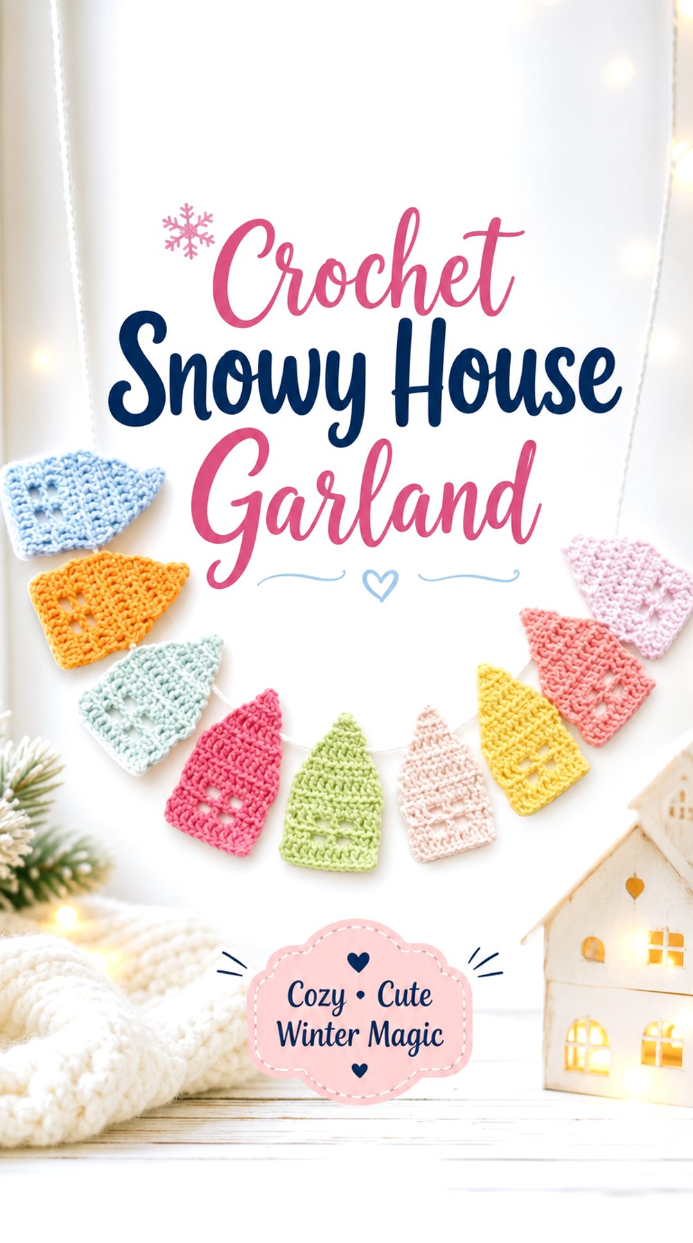Crochet Snowy House Garland