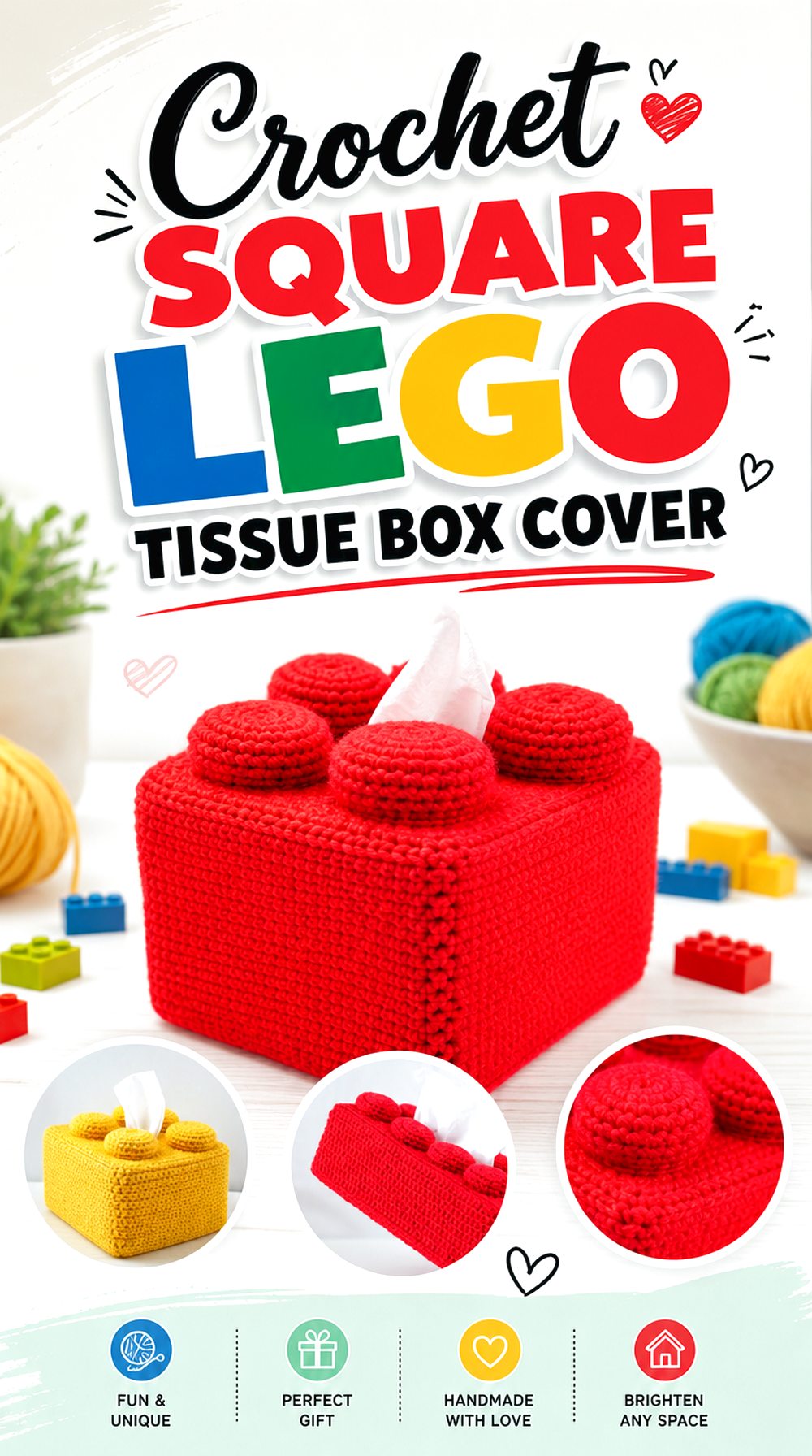 Crochet Square Lego Tissue Box Cover