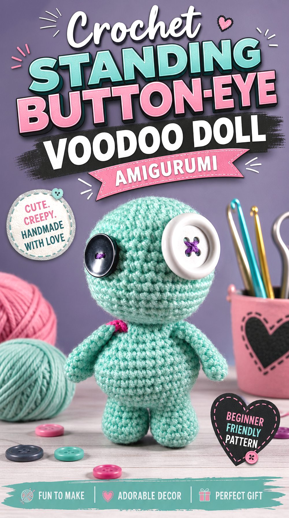 Crochet Standing Button Eye Voodoo Doll Amigurumi