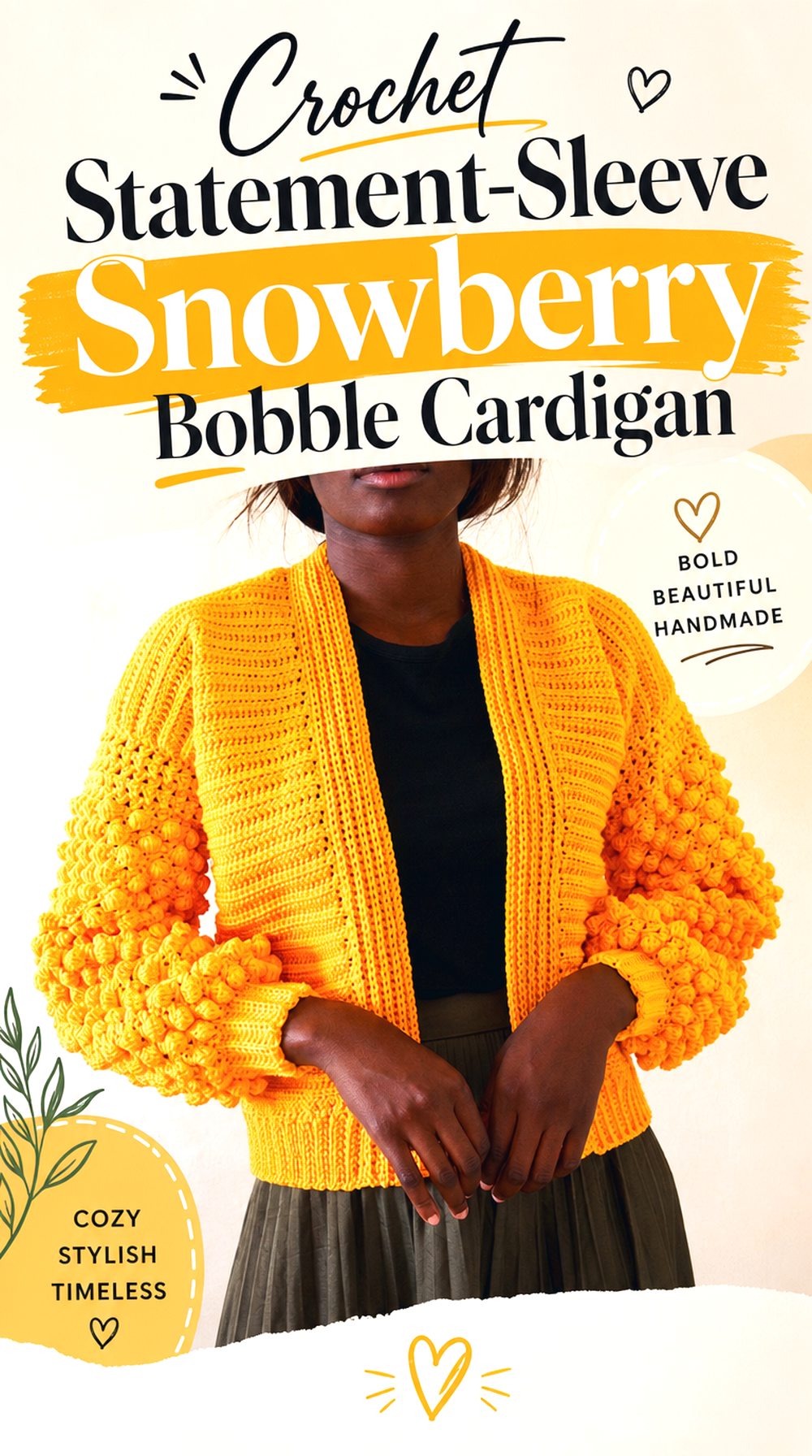 Crochet Statement Sleeve Snowberry Bobble Cardigan