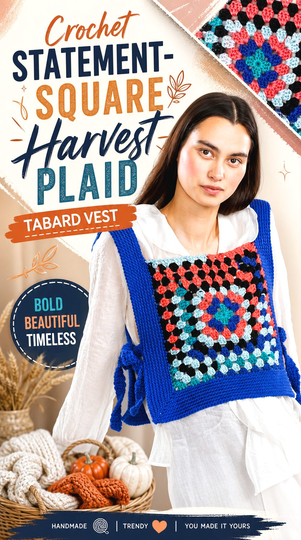 Crochet Statement Square Harvest Plaid Tabard Vest