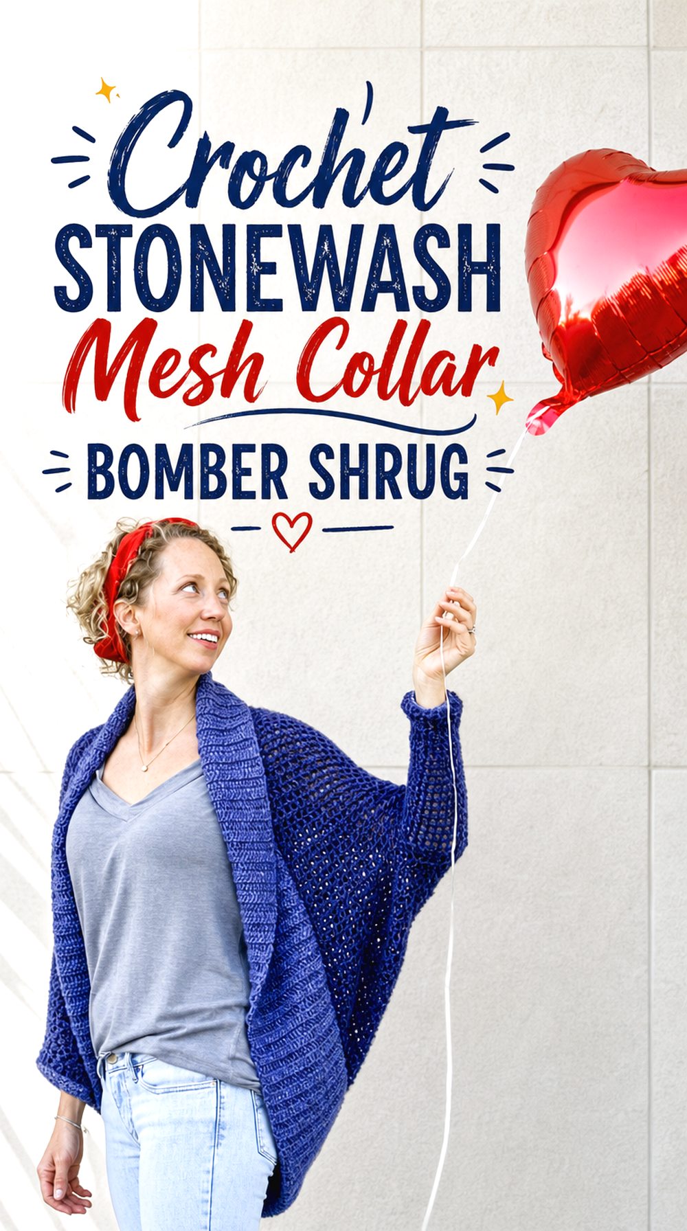 Crochet Stonewash Mesh Collar Bomber Shrug