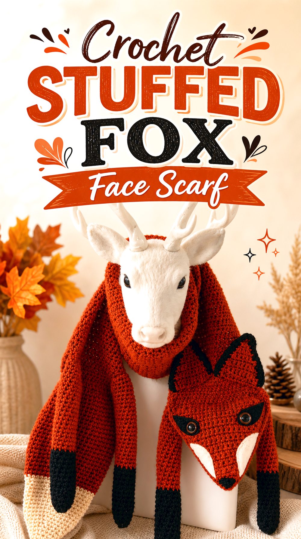 Crochet Stuffed Fox Face Scarf
