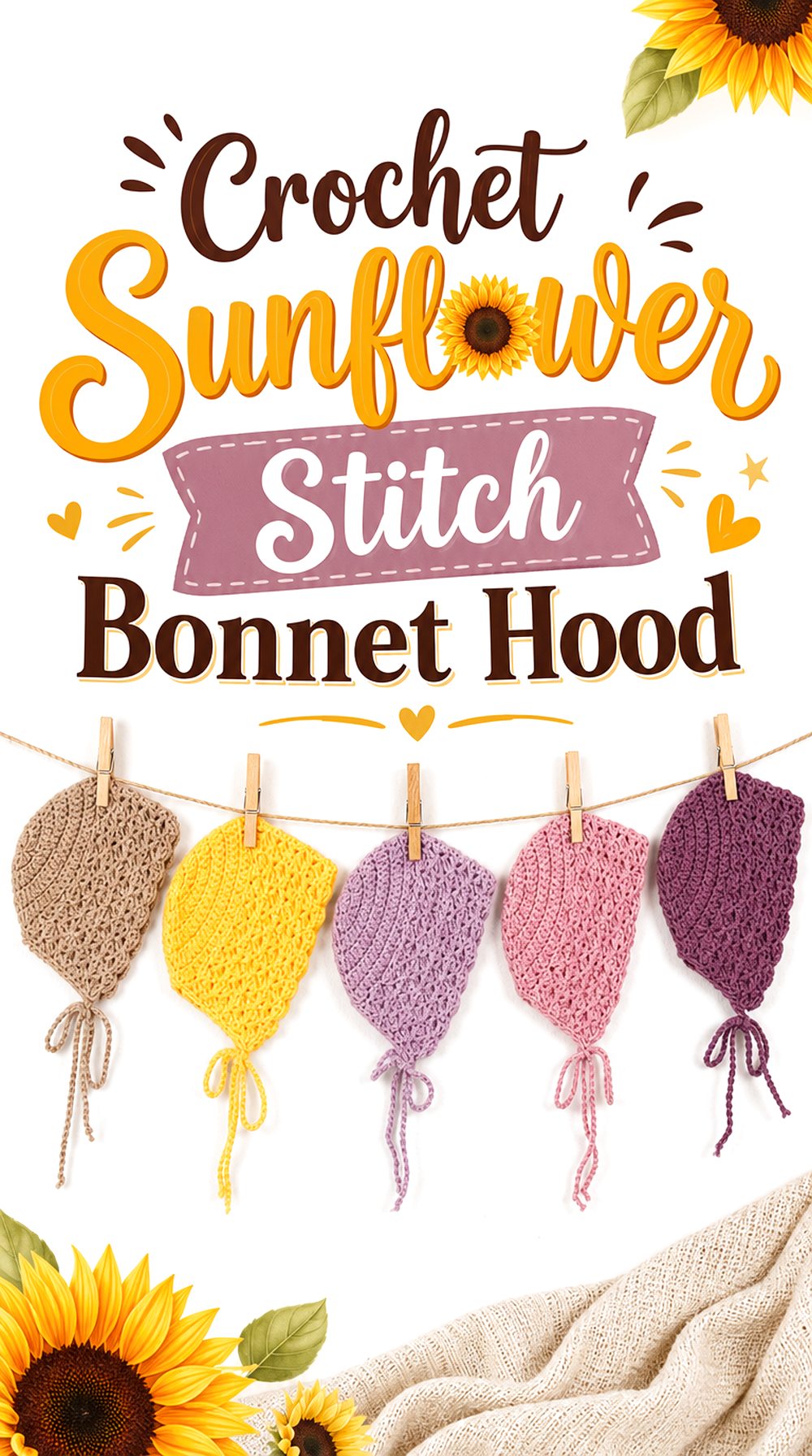 Crochet Sunflower Stitch Bonnet Hood