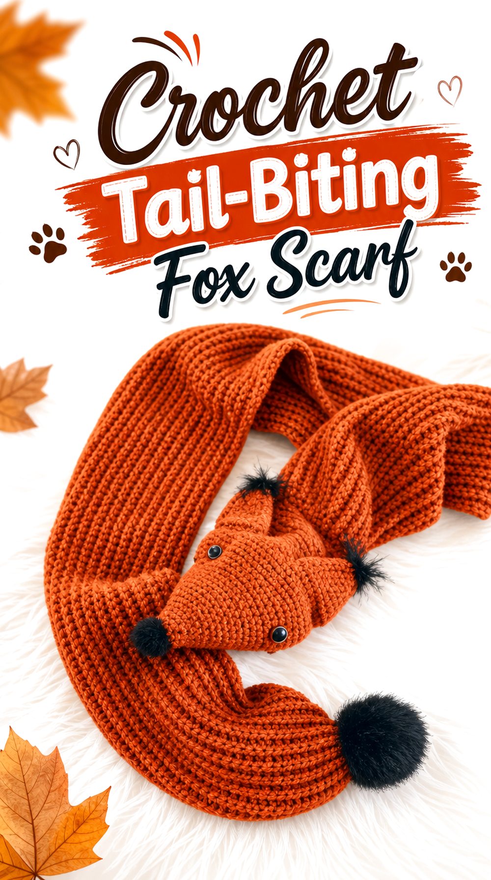 Crochet Tail Biting Fox Scarf