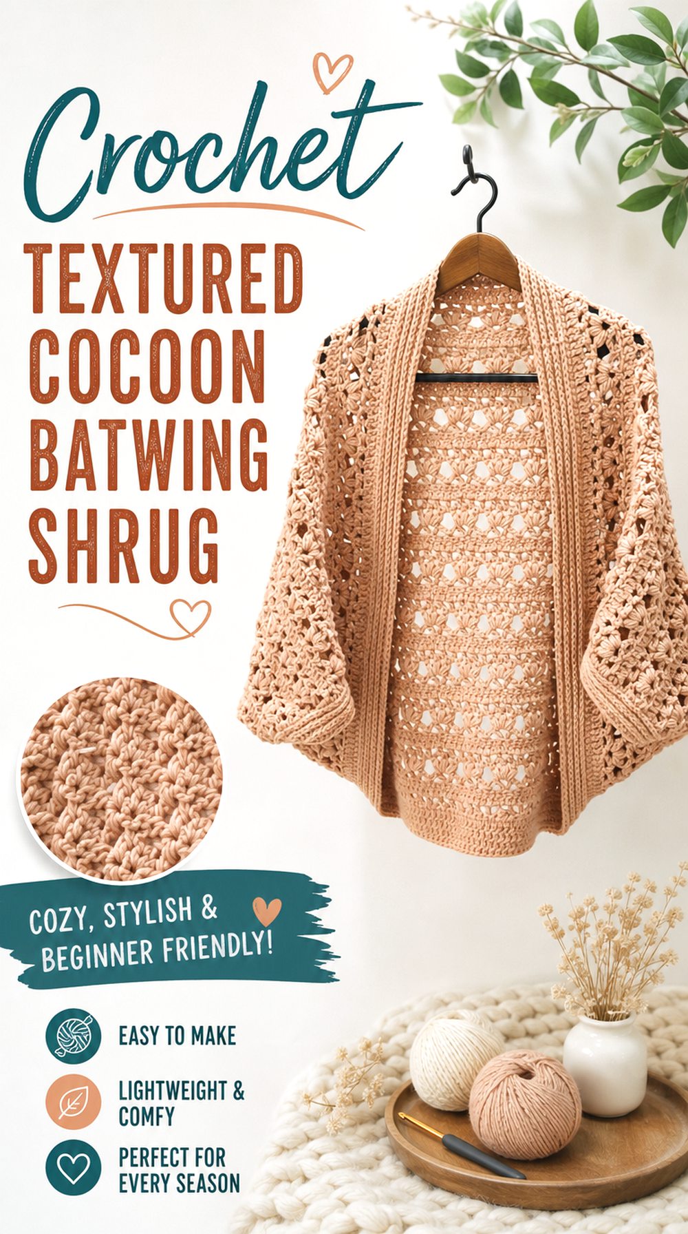 Crochet Textured Cocoon Batwing Shrug