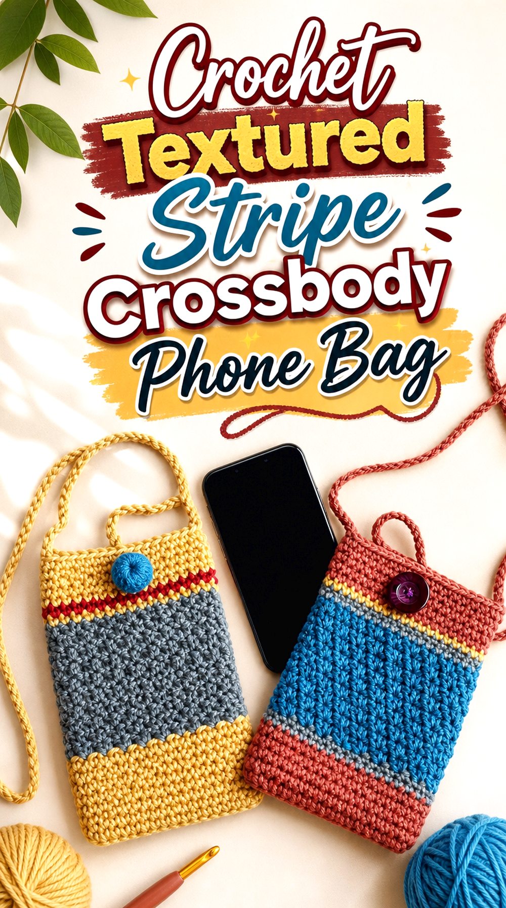 Crochet Textured Stripe Crossbody Phone Bag