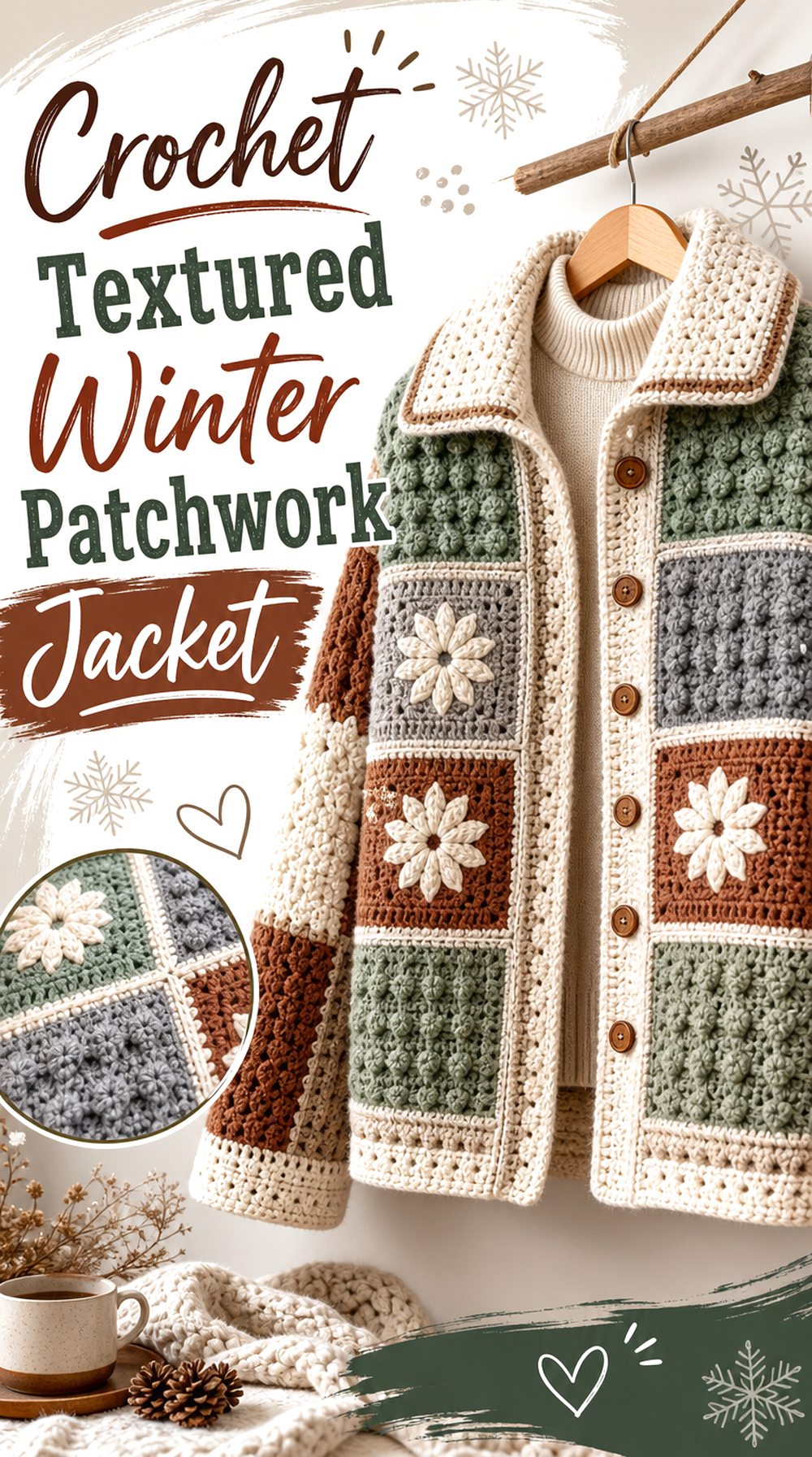 Crochet Textured Winter Patchwork Jacket