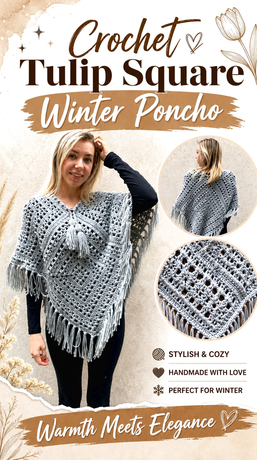 Crochet Tulip Square Winter Poncho