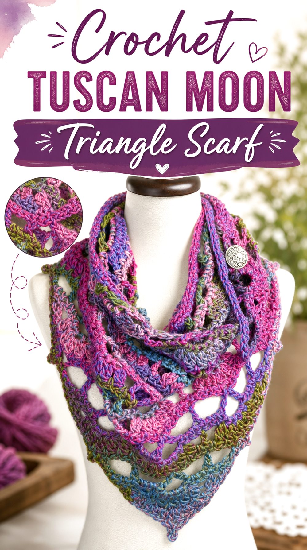 Crochet Tuscan Moon Triangle Scarf