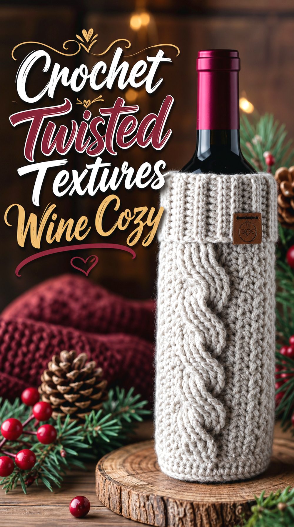 Crochet Twisted Textures Wine Cozy