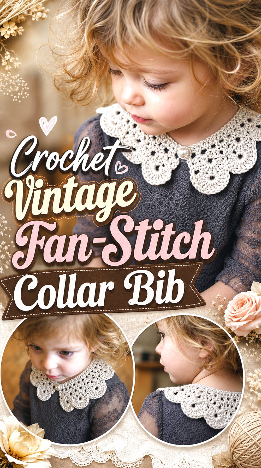 Crochet Vintage Fan Stitch Collar Bib